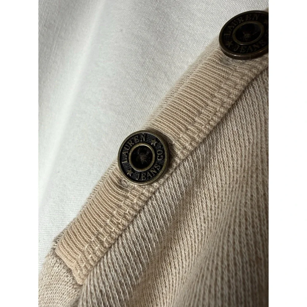 Ralph Lauren JEANS CO Top Womens Size PM Beige 3 Button  Tie Waist 3/4 Sleeve